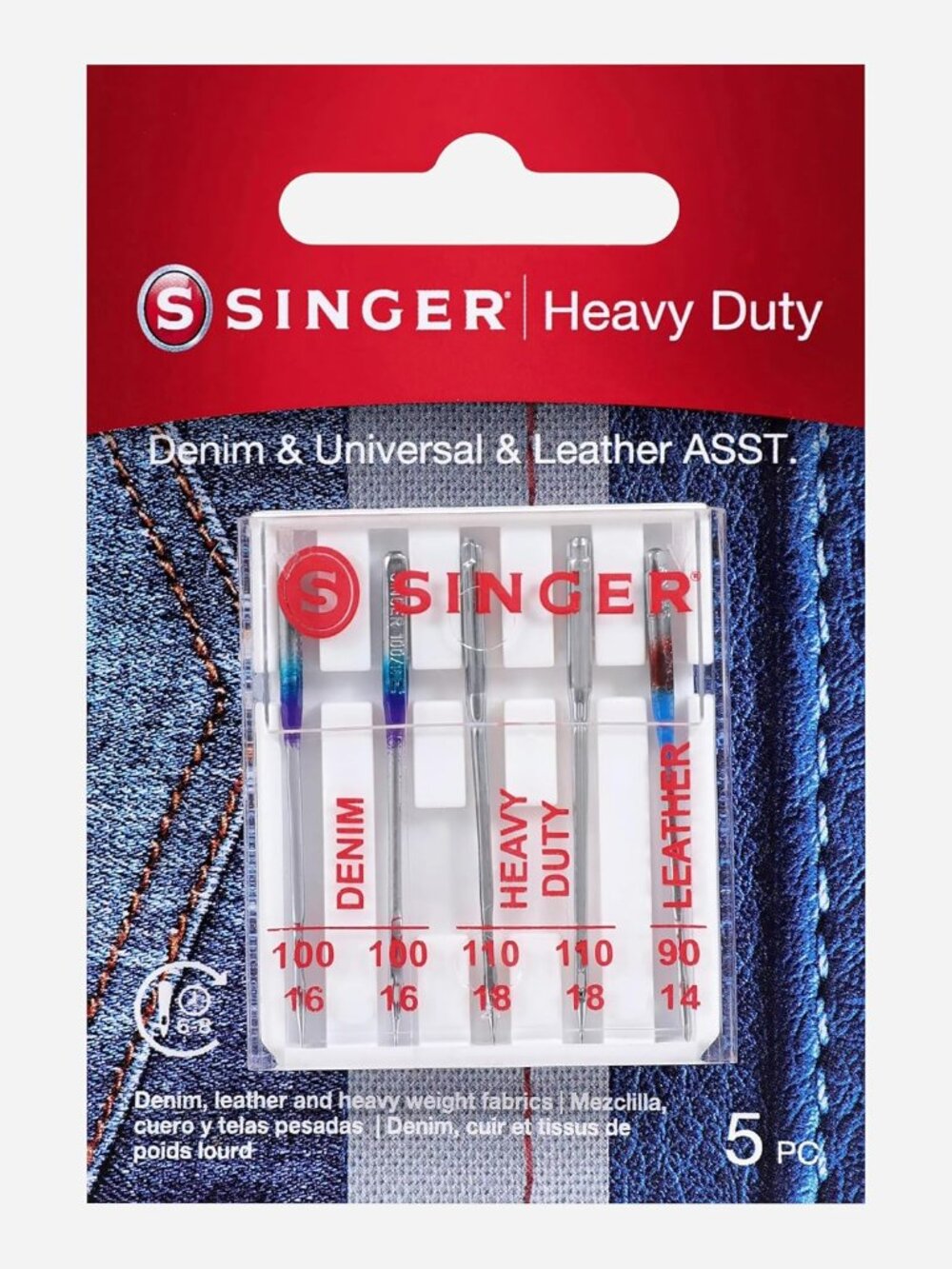 Heavy Duty Needles 90/14 100/16 110/18 Denim Leather 5-Count